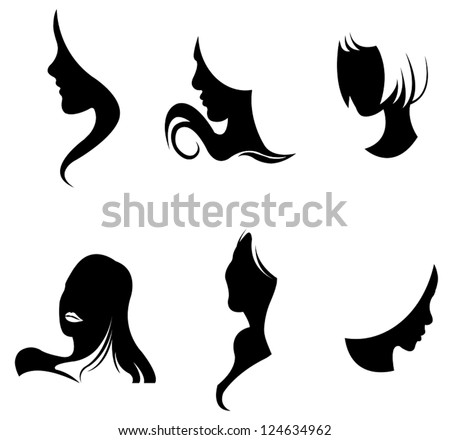 Black silhouette girl facial icon collection set in abstract fashion design, create by vector Royalty-Free Stock Photo #124634962