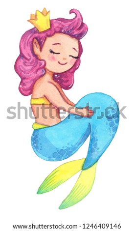 Little cute watercolor mermaid