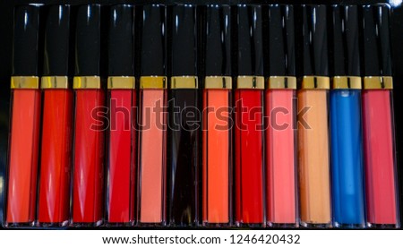 Fashion lip gloss collection, set of lip gloss shimmering cosmetic products