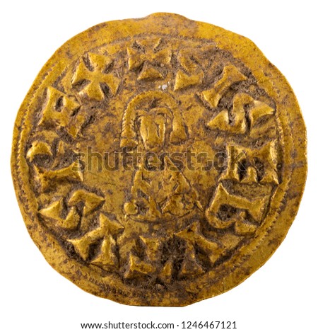 Ancient Visigothic gold coin of the king Sisebuto. Tremissis. Coined in Toledo. Obverse.