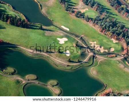 aerial view of the golf of Nantilly in autumn in the department of pure in France