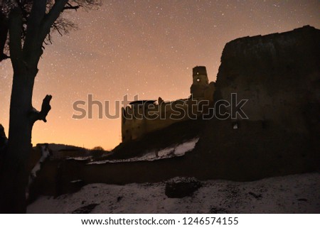  ruins of the castle photography in the night Zborov Slovakia
