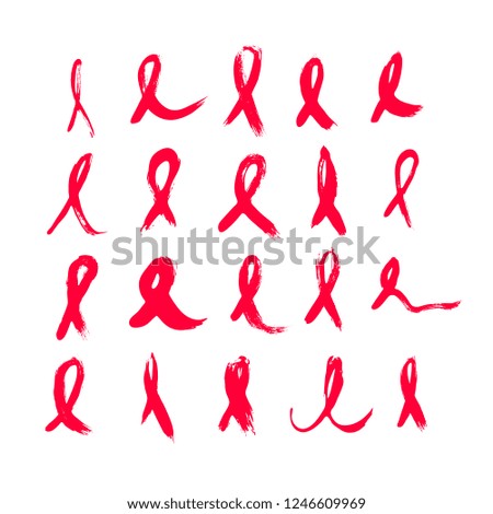 World Cancer Day, February 4. Set of hand drawn red ribbons. Vector illustrations.