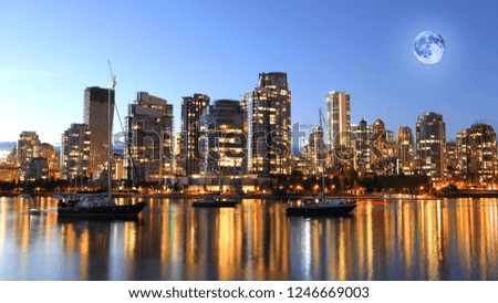 A Rising moon above Vancouver, British Columbia