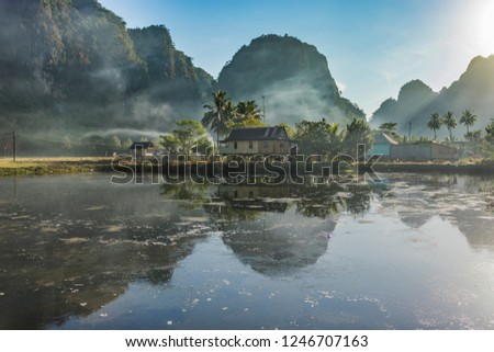 Morning view in rammang - rammang makassar south sulawesi indonesia