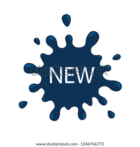 Blue splash New labels. Vector business painted Icon with blot.