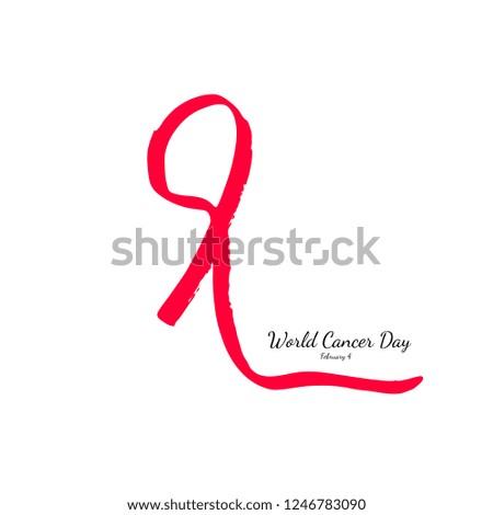 World Cancer Day, February 4. Hand drawn red ribbon. Vector illustration.