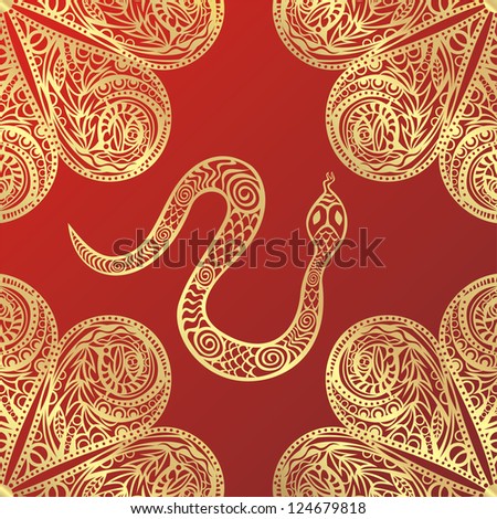 Snake pattern red and gold background illustration