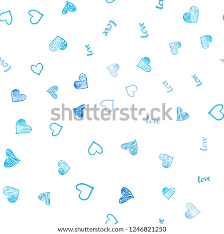 Light BLUE vector seamless backdrop with phrase LOVE YOU, hearts. Romantic illustration with colorful phrase LOVE YOU, hearts. Pattern for trendy fabric, wallpapers.