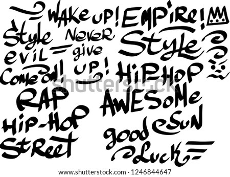 Many graffiti tags on a white background. Vector art