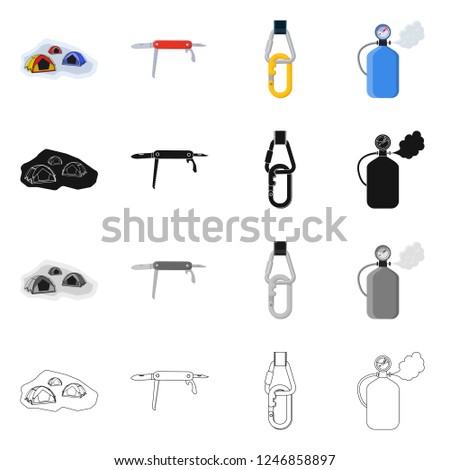 Isolated object of mountaineering and peak sign. Set of mountaineering and camp vector icon for stock.