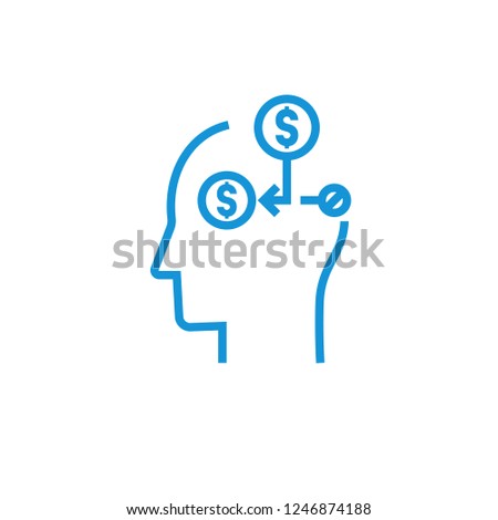 Business mind. Knowledge equal money icon. Silhouette symbol. Human brain with dollar sign