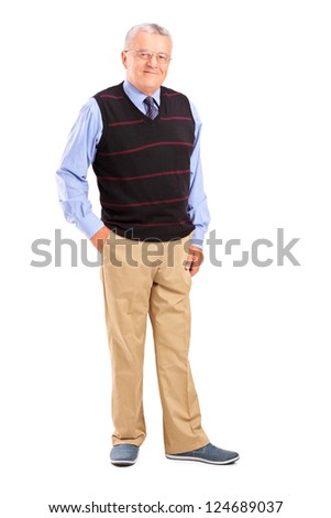 Full length portrait of a happy gentleman posing isolated against white background Royalty-Free Stock Photo #124689037