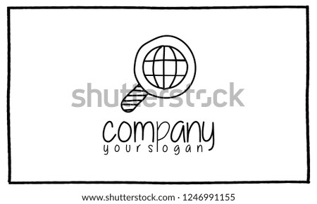 Hand drawn icon, magnifying glass, logo