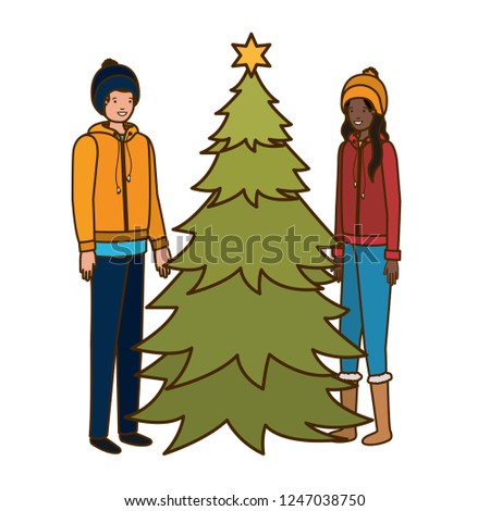 couple with christmas tree avatar character