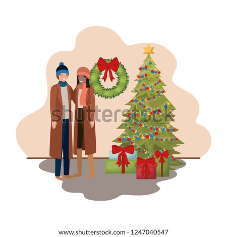 couple with christmas tree and gifts