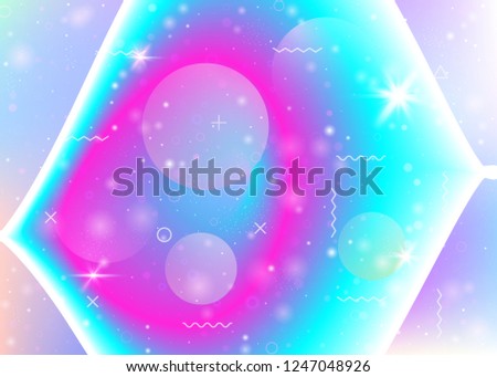 Cosmos background with galaxy and universe shapes and star dust. Holographic futuristic gradients. Fantastic space landscape with planets. 3d fluid with magic sparkles. Memphis cosmos background.