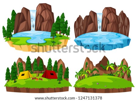 Set of isolated nature landscape illustration
