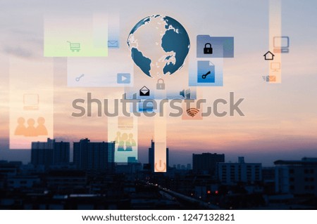Abstract city scape, map and network connection concept