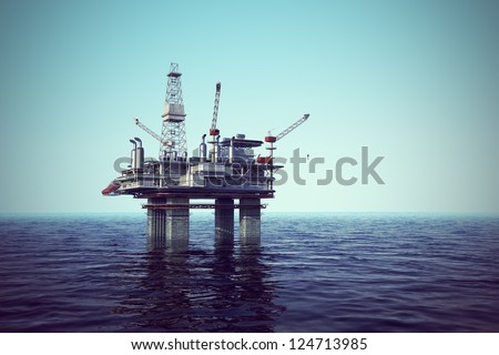 Image of oil platform while cloudless day. Royalty-Free Stock Photo #124713985