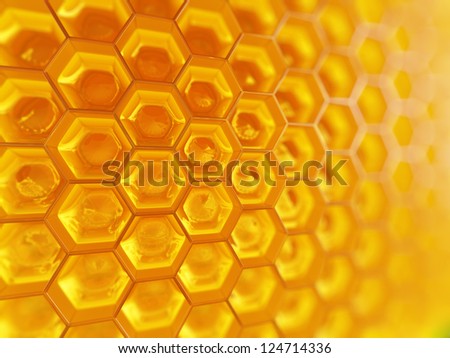 Fragment of honeycomb with full  cells in bright sunlight. Royalty-Free Stock Photo #124714336