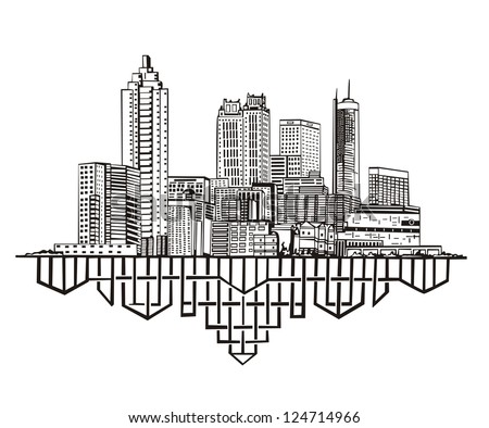 Atlanta, GA Skyline. Black and white vector illustration EPS 8. Royalty-Free Stock Photo #124714966