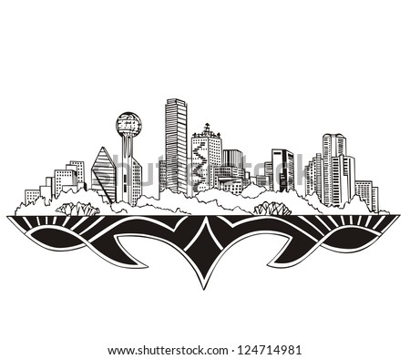 Dallas, TX Skyline. Black and white vector illustration EPS 8. Royalty-Free Stock Photo #124714981