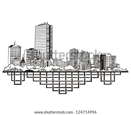 Boston, MA Skyline. Black and white vector illustration EPS 8. Royalty-Free Stock Photo #124714996