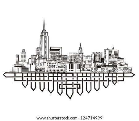 New York Skyline. Black and white vector illustration EPS 8. Royalty-Free Stock Photo #124714999