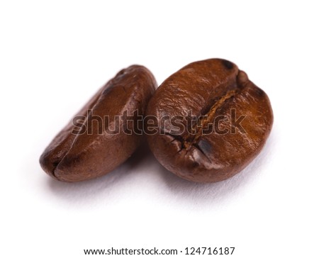 roasted coffee beans isolated on white background. with shadow