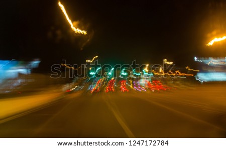 lighting on night at Tollway , Picture Out of Focus and Blurred