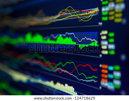 Data analyzing in forex market: the charts and quotes on display. Analytics U.S. dollar index DXYO. Royalty-Free Stock Photo #124718629