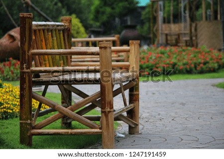 Bamboo stools are made by local folk craftsmen and set up by the park for sitting.