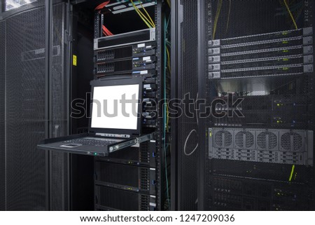 KVM OSD On screen display on Server rack in Data Center Server room Royalty-Free Stock Photo #1247209036