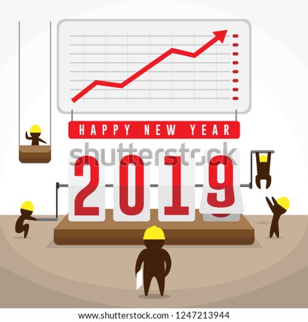 Business graph with arrow up and Happy New Year 2019