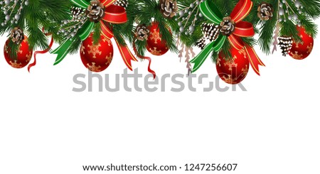 Horizontal banner with christmas tree garland