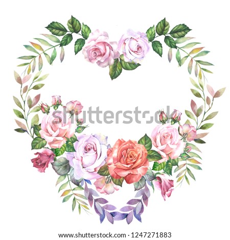 flowers heart with watercolor roses