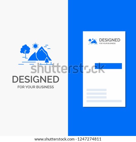 Business Logo for hill, landscape, nature, mountain, sun. Vertical Blue Business / Visiting Card template.