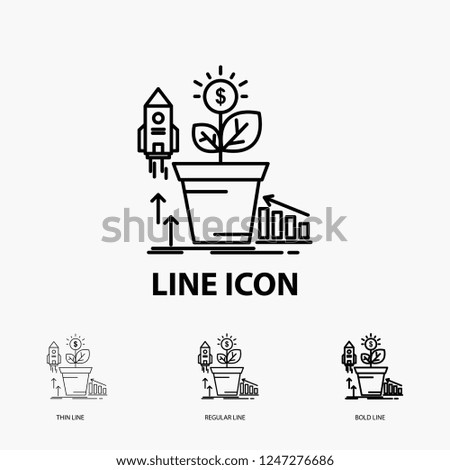 Finance, financial, growth, money, profit Icon in Thin, Regular and Bold Line Style. Vector illustration