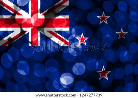 New Zealand abstract blurry bokeh flag. Christmas, New Year and National day concept flag.