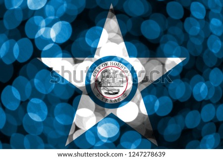 Houston, Texas abstract blurry bokeh flag. Christmas, New Year and National day concept flag. United States of America.