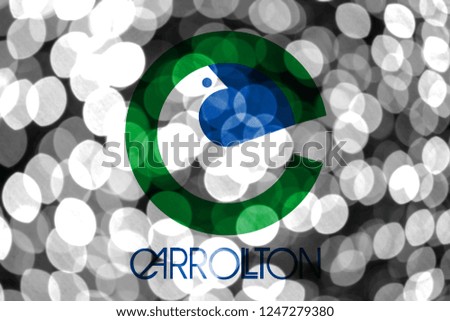 Carrollton, Texas abstract blurry bokeh flag. Christmas, New Year and National day concept flag. United States of America.