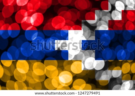 Artsakh abstract blurry bokeh flag. Christmas, New Year and National day concept flag.