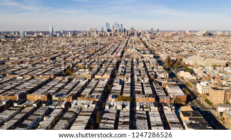 Areal view of the urban sprawl and row houses in south Philly Pennsylvania
