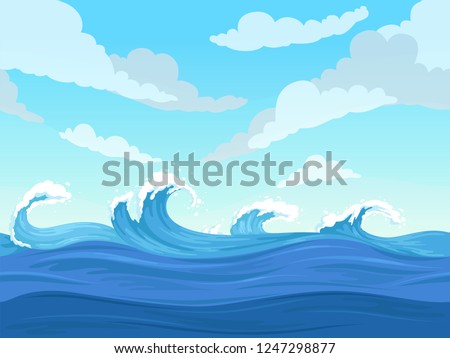 Ocean surface wave seamless. Underwater cartoon liquid pattern river and sea vector background Royalty-Free Stock Photo #1247298877