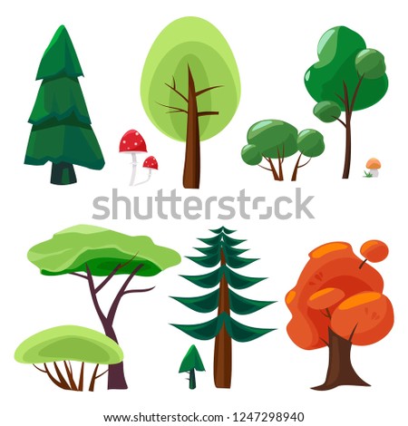 Nature elements collection. Game ui set of plants stones trees moss nature vector cartoon symbols isolated