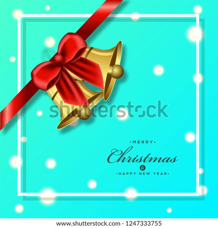 Illustration of golden jingle bells with red ribbon decorated on glossy background for Merry Christmas and Happy New Year celebration.
