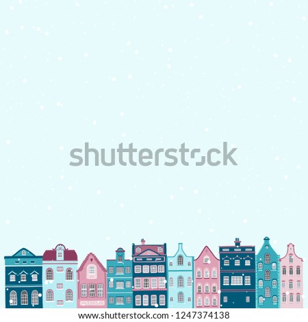 Vector illustration of a street with European houses.