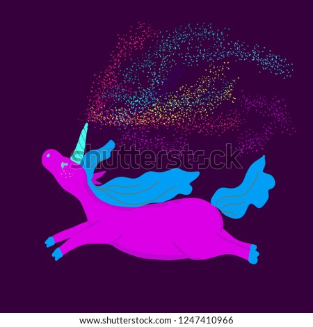 Cute magic Unicorns on a purple background. Vector  Romantic hand drawing illustration