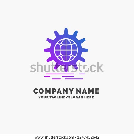 international, business, globe, world wide, gear Purple Business Logo Template. Place for Tagline.